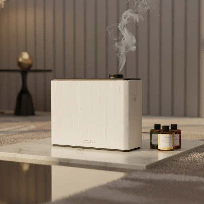 Scent diffuser on a table in a hotel reception, scent marketing for business