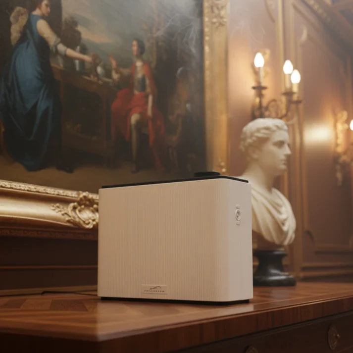 Waterless scent diffuser in a living room, an alternative to scented candles